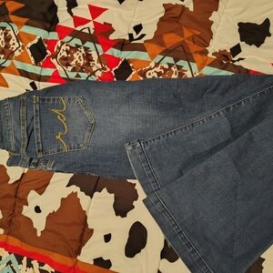 Embroidered Pocket Wide Leg Jeans - Blue